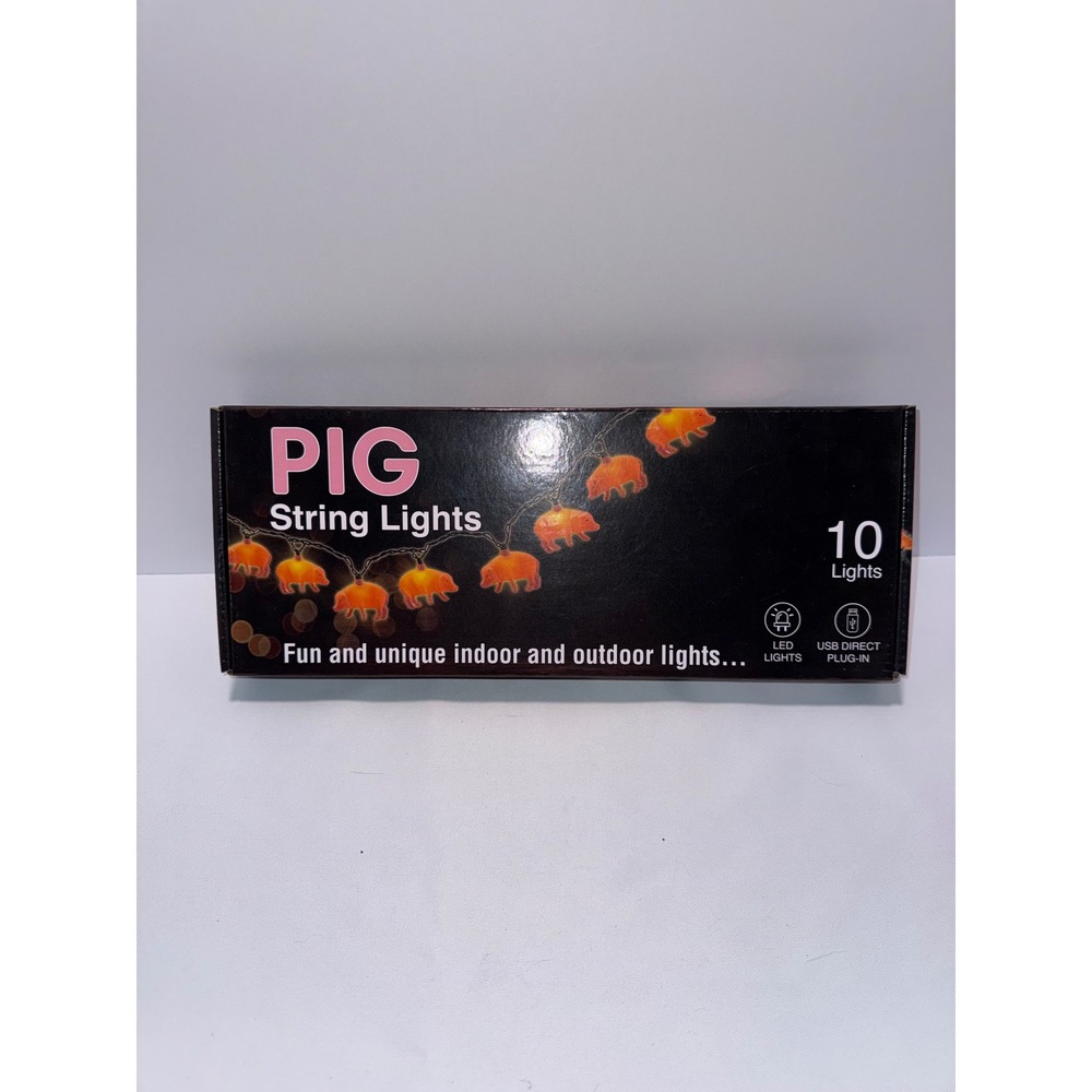 Pig String Lights 10‎ LED USB Plug In Indoor Outdoor Animal Novelty Decor Orange